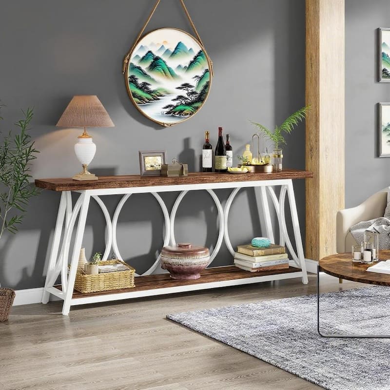 Particle Board Console Table Metal Frame with Shelf - 70.87” L x 11.81” W x 31.5” H