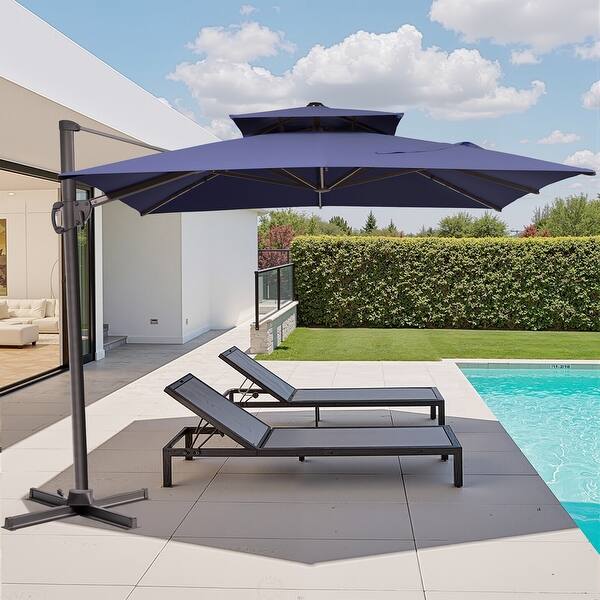black offset cantilever hanging patio umbrella with dual wind vent Domi 13ft Umbrella, Double Top Large Round Umbrella, Aluminum Windproof 360 Rotation for Garden Deck Pool, : Patio, Lawn & Garden poolside areas VredHom Dual Top Wind Vent