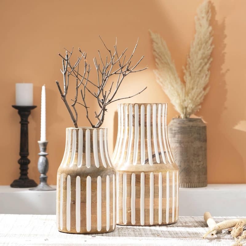 Decorative Handcrafted Accent Wood Vase for Living Room-7X12"