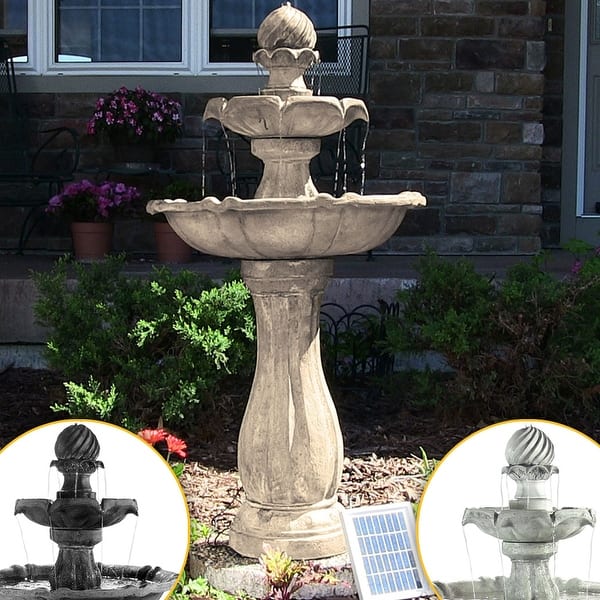 slide 2 of 35, 2-Tier Arcade Solar with Battery Fountain with LED - Color Options