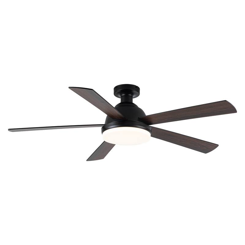 52" Rustic Plywood Reversible Flush Mount Smart Dimmable Ceiling Fan with Light and APP Control