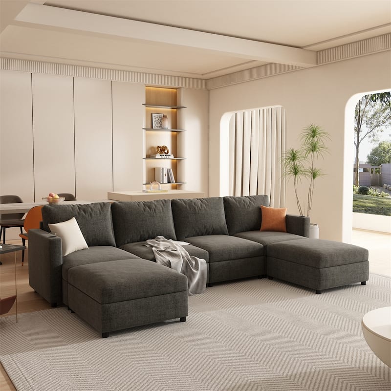 123" U-Shape Modular Sectional Couch with Storage Function, Ottoman