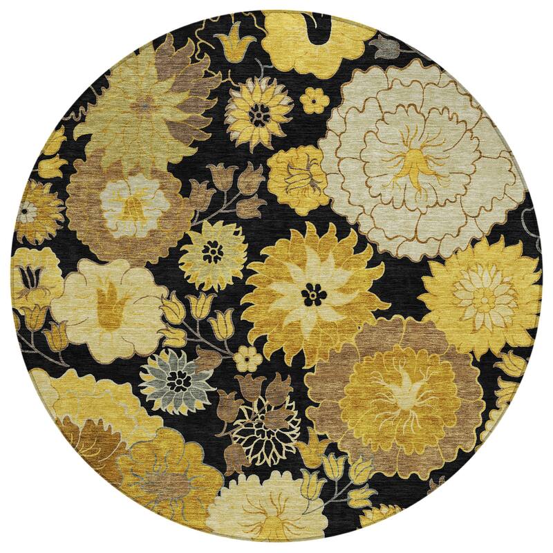 Machine Washable Indoor/ Outdoor Modern Floral Chantille Rug