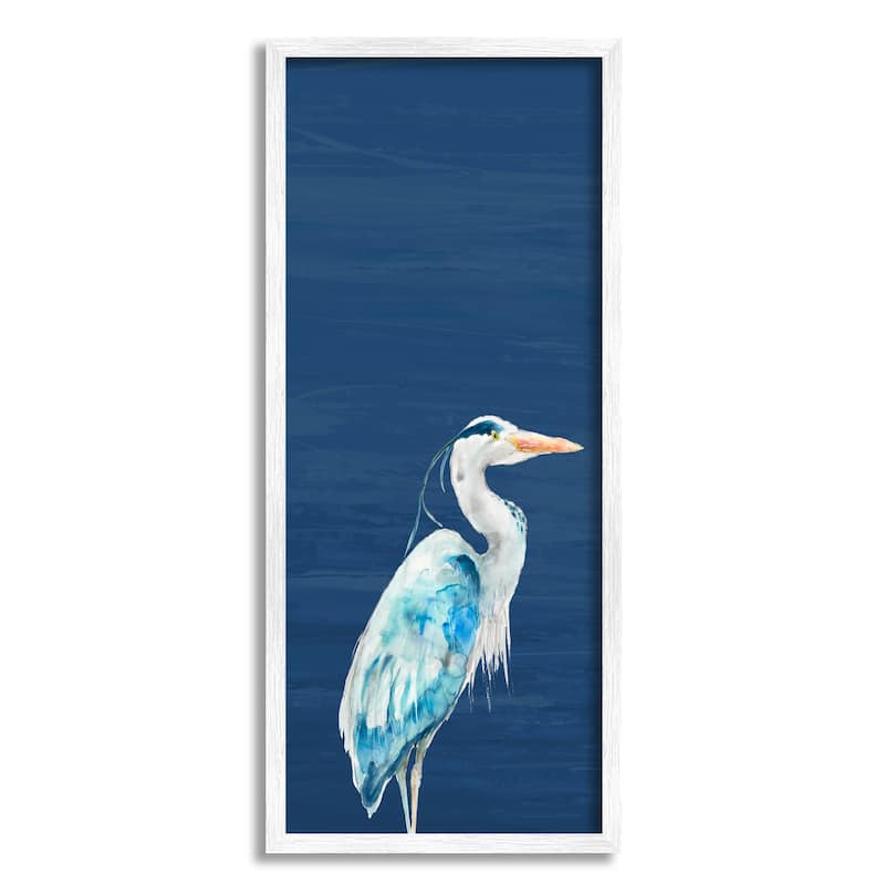 Stupell Egret Sea Bird Standing Deep Blue Ocean Background Framed Wall Art