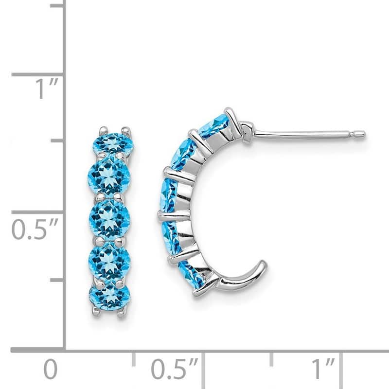 Curata 925 Sterling Silver Blue Topaz J hoop Earrings 19x5mm