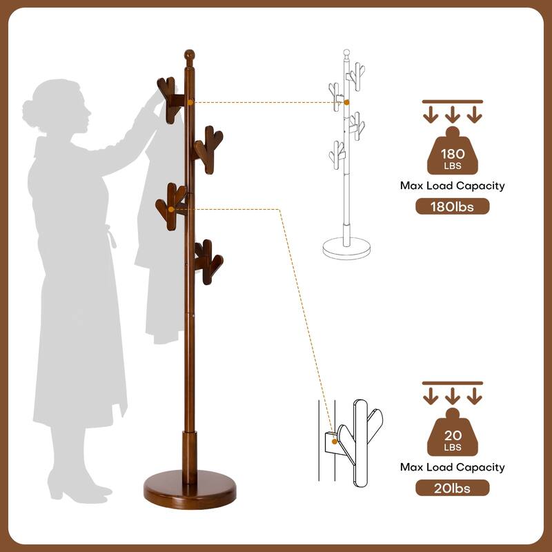 Solid Wood Coat Rack Freestanding Coat Tree Stand with 4 Creative Antler Hooks - 72"H x 15.7"W