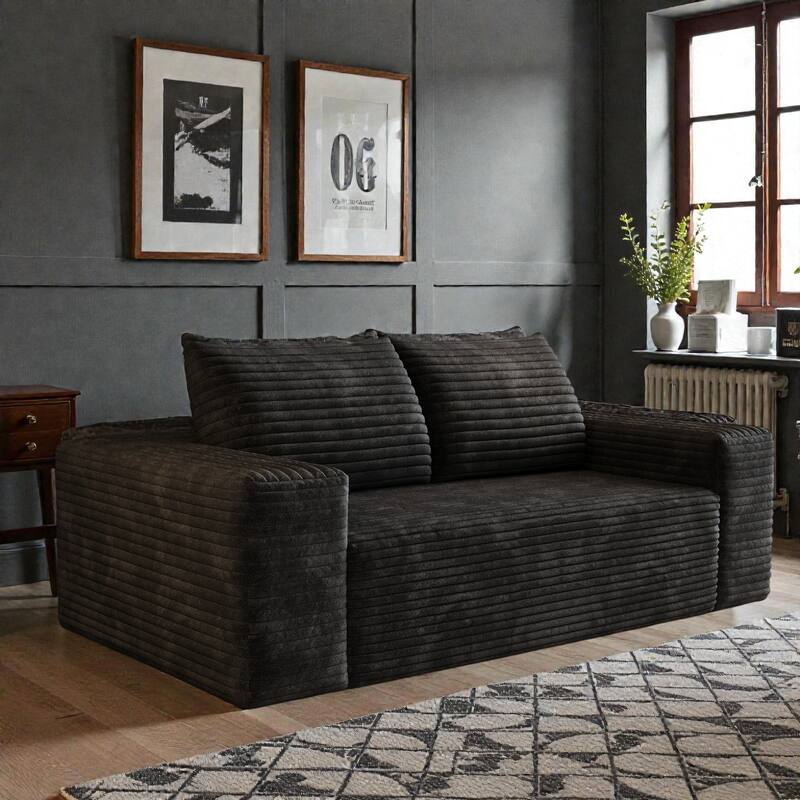 63" Corduroy 2-Seater Sofa, Deep Seat Comfy Loveseat Couch, No-Assembly Soft Fabric Sofa for Living Room & Apartments