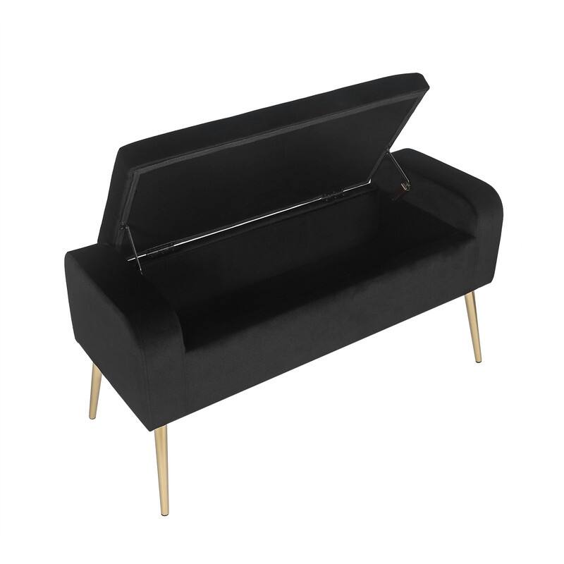 Adeco Upholstered Storage Ottoman Entryway Bench with Metal Legs