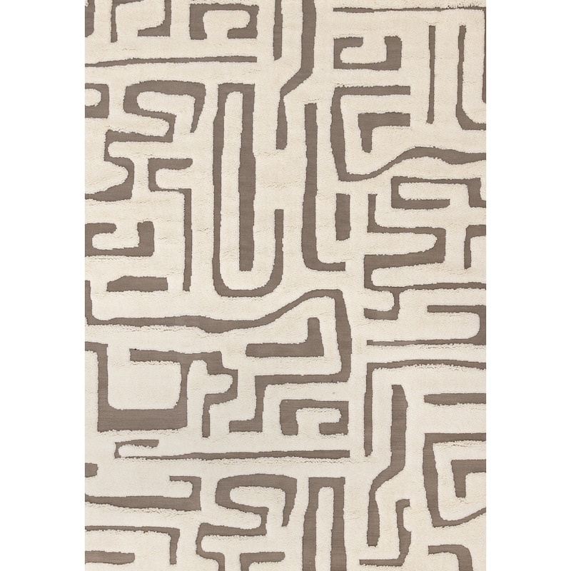 Cream Taupe Abstract Morroccan Super-Soft High-Low Textured Rug
