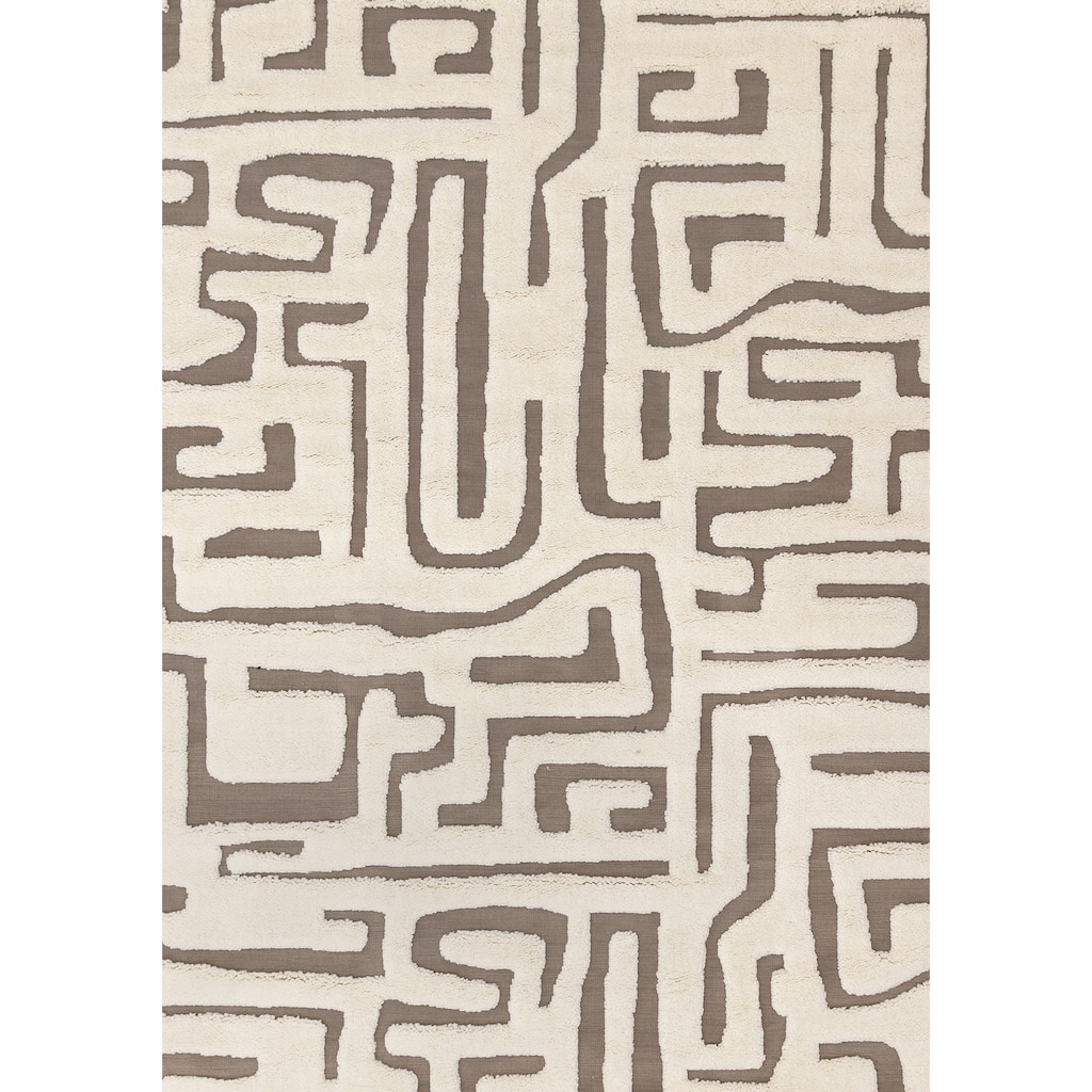 Cream Taupe Abstract Morroccan Super-Soft High-Low Textured Rug
