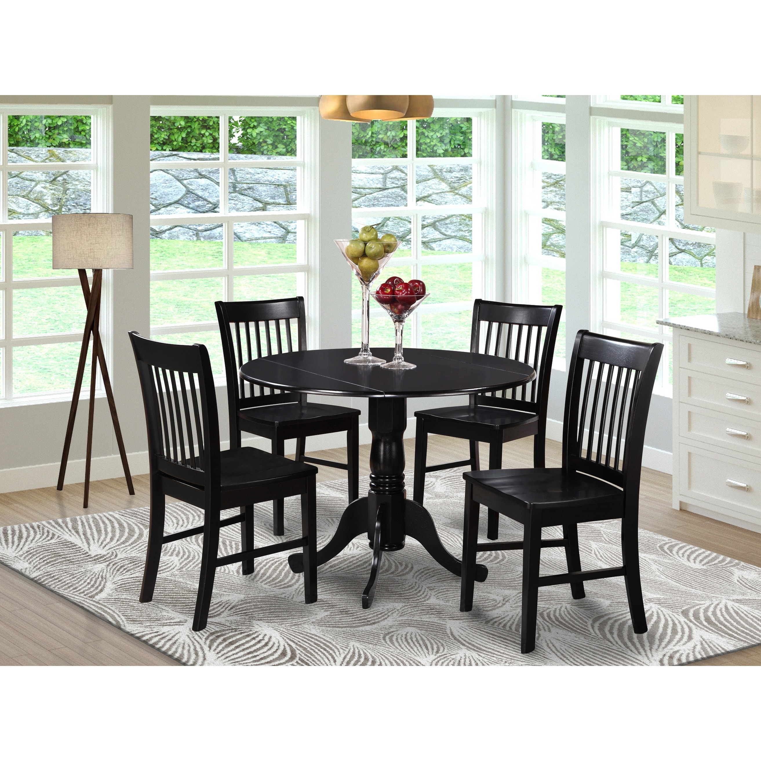 Black Round Kitchen Table And 4 Dinette Chairs 5 Piece Dining Set 