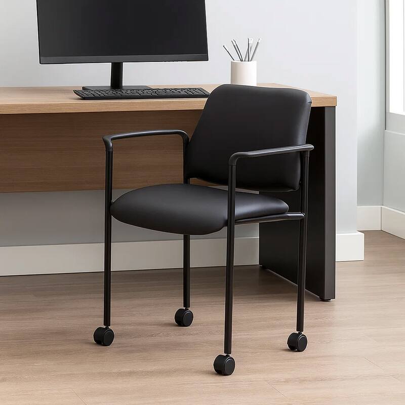 Jill Diamond Stacking Chair, Hooded Wheels, Waterfall Seat, Black Vinyl