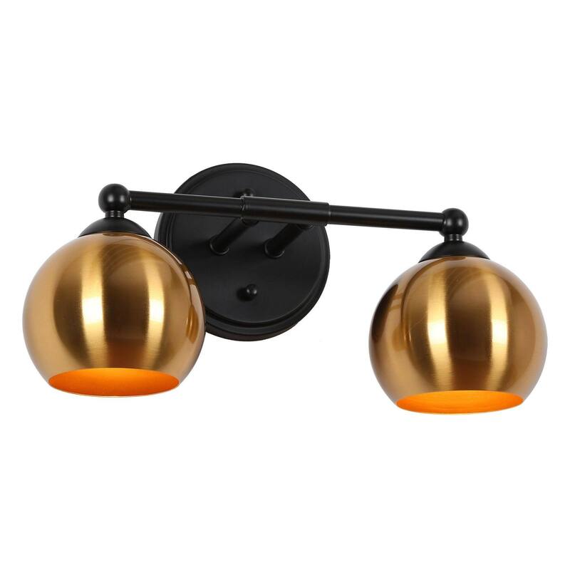 2-Light Modern Black Gold Vanity Light Bathroom Metal Wall Sconce for Powder Room - 14.5'' L x 6'' W x 7.5'' H