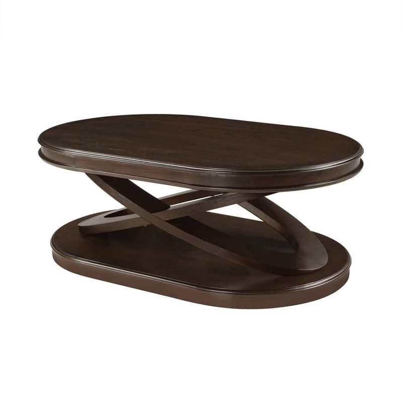 Solid Wood Oval Coffee Table with X-Shaped Base for Living Room Use