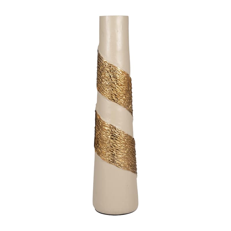 Sagebrook Home Glass White/Gold Cylinder Aluminum Wrapped Vase