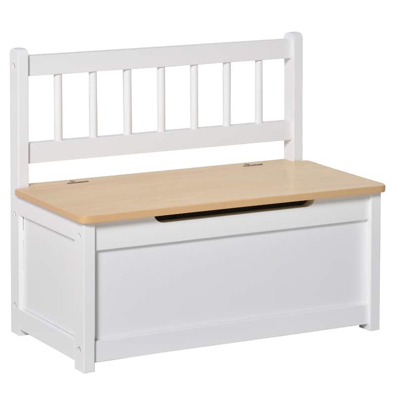 Qaba 2-IN-1 Wooden Toy Box Kids Seat Bench Storage Chest Cabinet Chunk Cube with Safety Pneumatic Rod