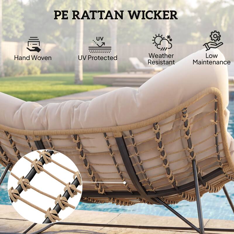 Outsunny Double Papasan Rocking Chair, Wicker Oversized Indoor Outdoor Rocking Chair with Cushion