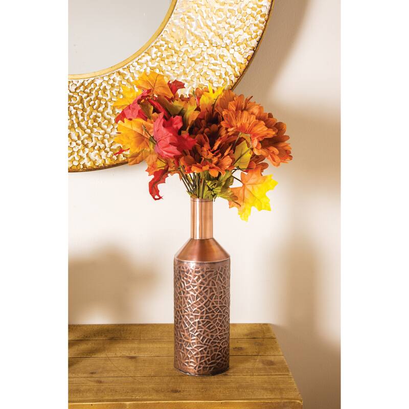 Brass Metal Rustic Vase Set of 3 12" x 4" x 4"