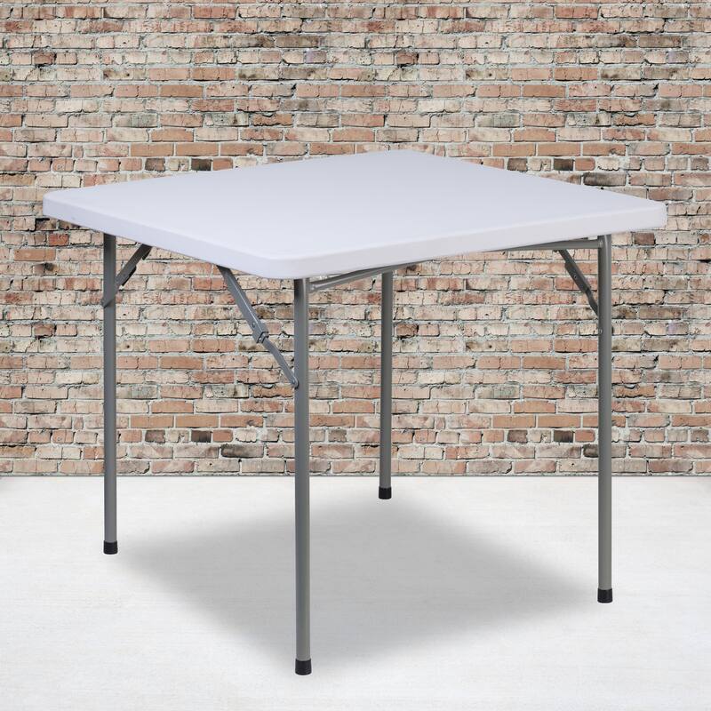 2.81-Foot Square Plastic Folding Table - Card Table/Game Table - Granite White