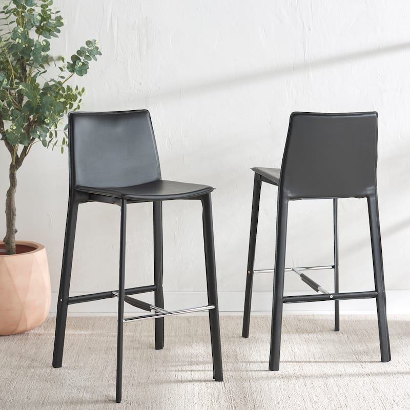 SAFAVIEH Marylou Faux Leather 29-inch Bar Stool (Set of 2) - 18.7" W x 19.7" L x 39.4" H - 19Wx20Dx39H