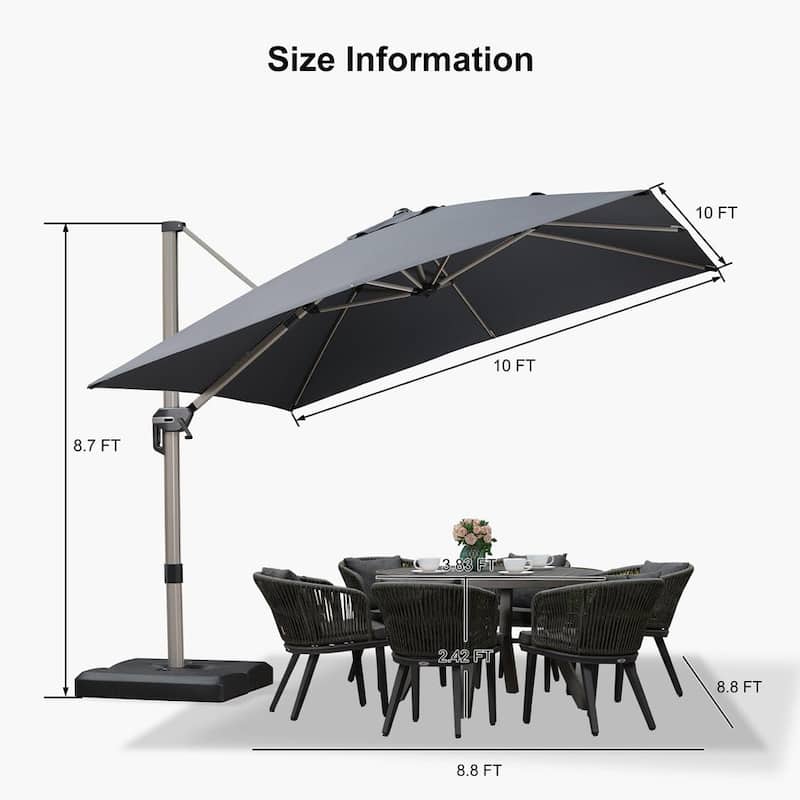 PURPLE LEAF Elegant Champagne-Gold Patio Cantilever Umbrella Adjustable Offset Umbrella