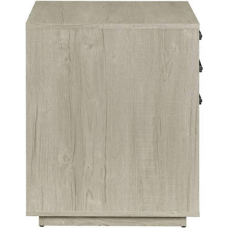 25 Inch Slim File Cabinet, 3 Gliding Drawers, Whitewashed Gray Wood Frame