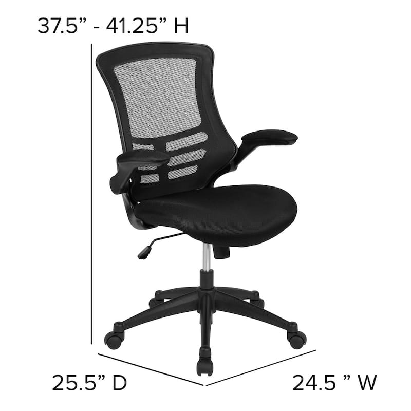 Set of 4 Mesh Swivel Ergonomic Task Office Chairs with Flip-Up Arms - 24.5"W x 25.5"D x 37.5" - 41.25"H