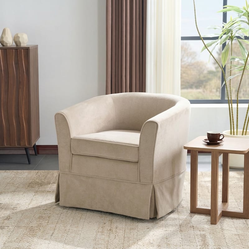 Cecilia Natural Fabric Swivel Chair with Loose Cover by Christopher Knight Home - 28.75" L x 28.00" W x 28.00" H - Light Camel