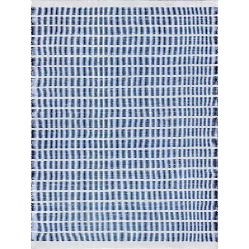 EXQUISITE RUGS Boca Indoor/Outdoor Flatweave PET yarn Ivory/Blue Area Rug.