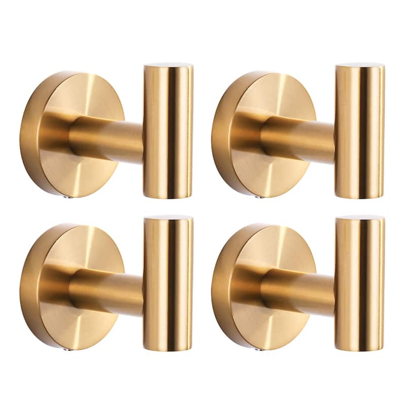 WOWOW Stainless Steel J-Hook Robe/Towel Hook 4 PCS - Brushed Gold