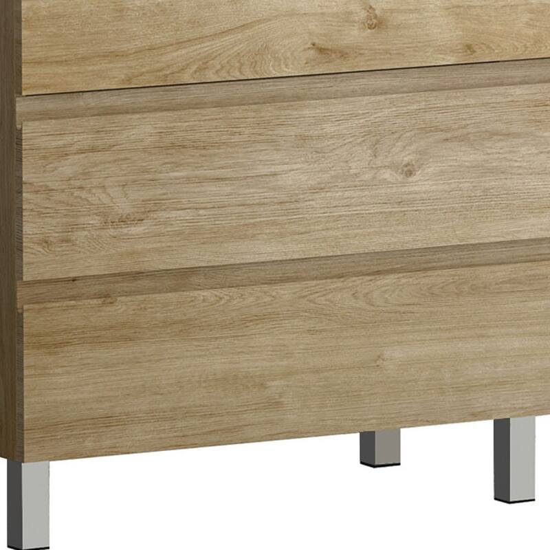 HomeRoots 32" Oak Wood Freestanding Bathroom Vanity With White Sink And Three Drawers - 32.00 in. x 39.06 in. x 17.88 in.