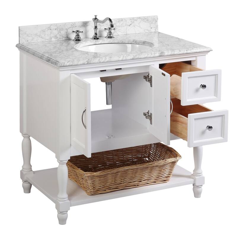KitchenBathCollection Beverly 36" BathroomVanity w/ Carrara Marble Top
