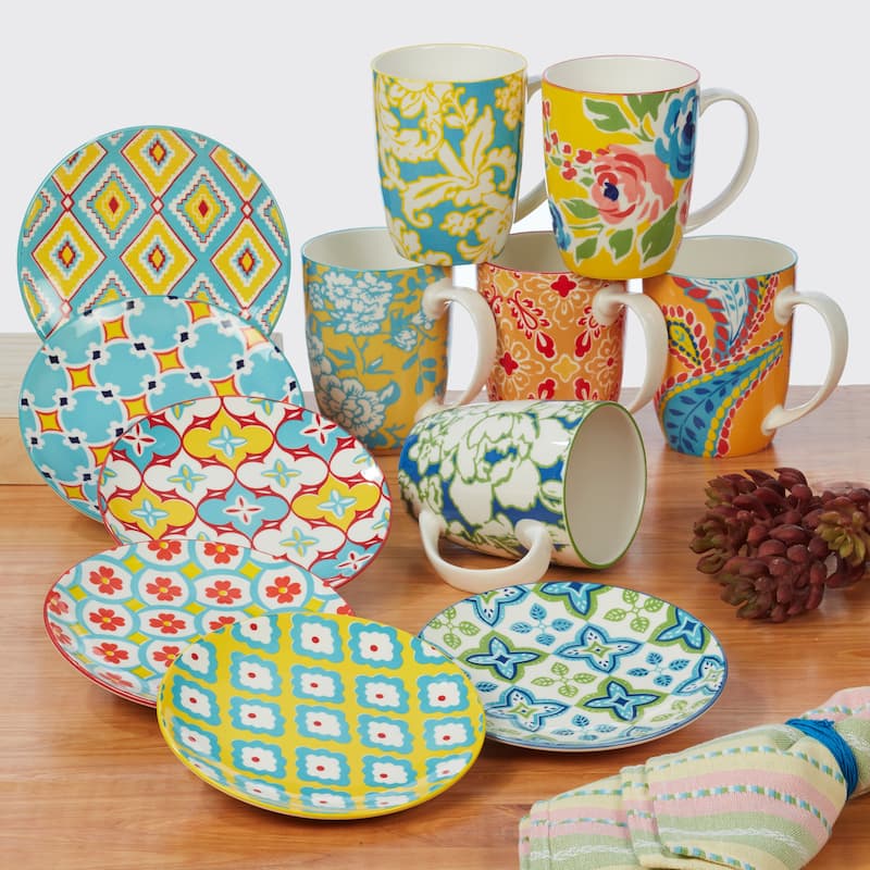 Certified International Damask Floral Assorted Designs 14 oz. Mugs, Set of 6