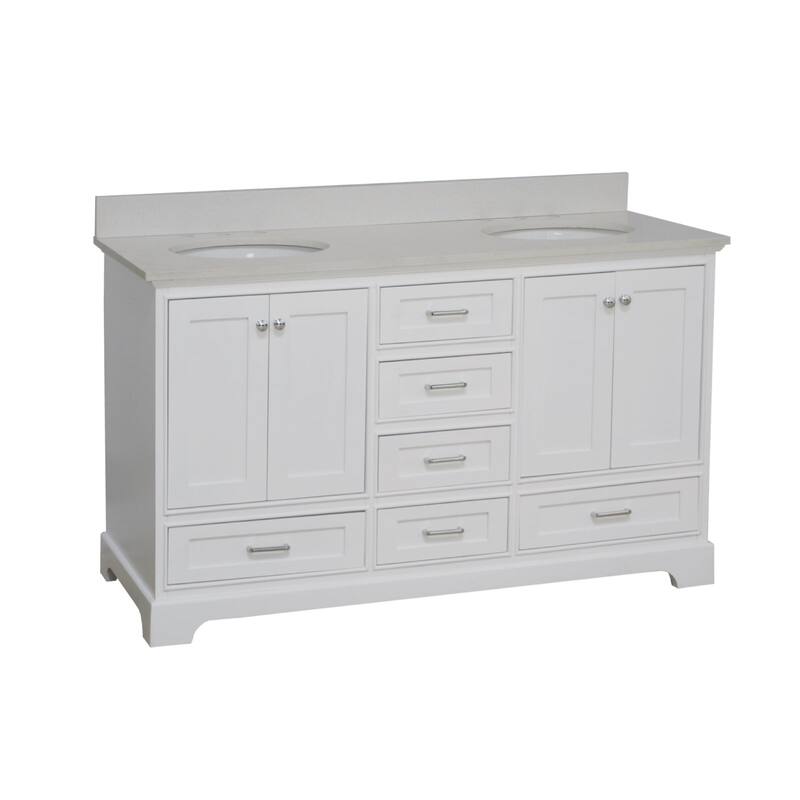 KitchenBathCollection Harper 60" Double Bathroom Vanity with Quartz Top