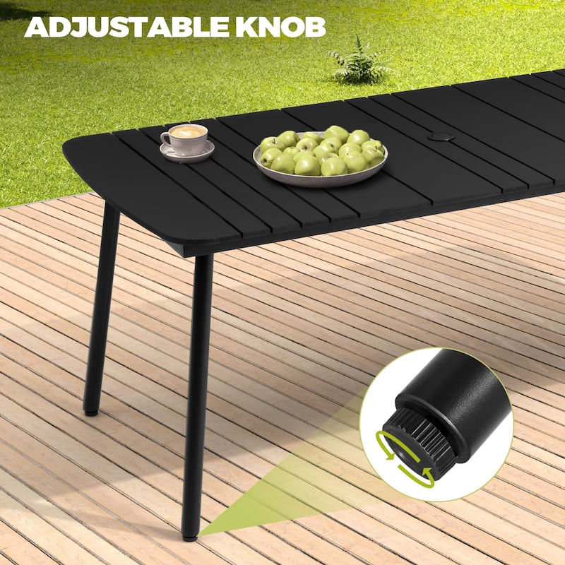 7/9PC Patio Dining Table Rectangular Aluminum Outdoor Table with Folding Chairs