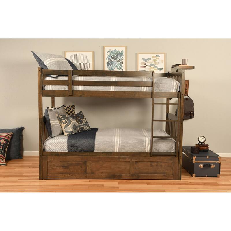 Somette Claire Twin Bunk Bed with Storage, Trundle and Tray Options in Rustic Walnut (Mattresses Not Included)