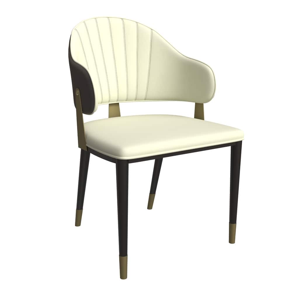 Aria Modern Ergonomic Leather Dining Chair with Iron Legs and Gold Accents Design Side Chair