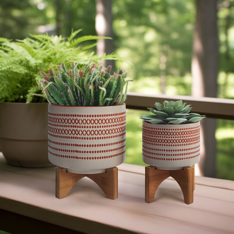 Sagebrook Home Abstract Ceramic Planter on Stand Indoor/Outdoor