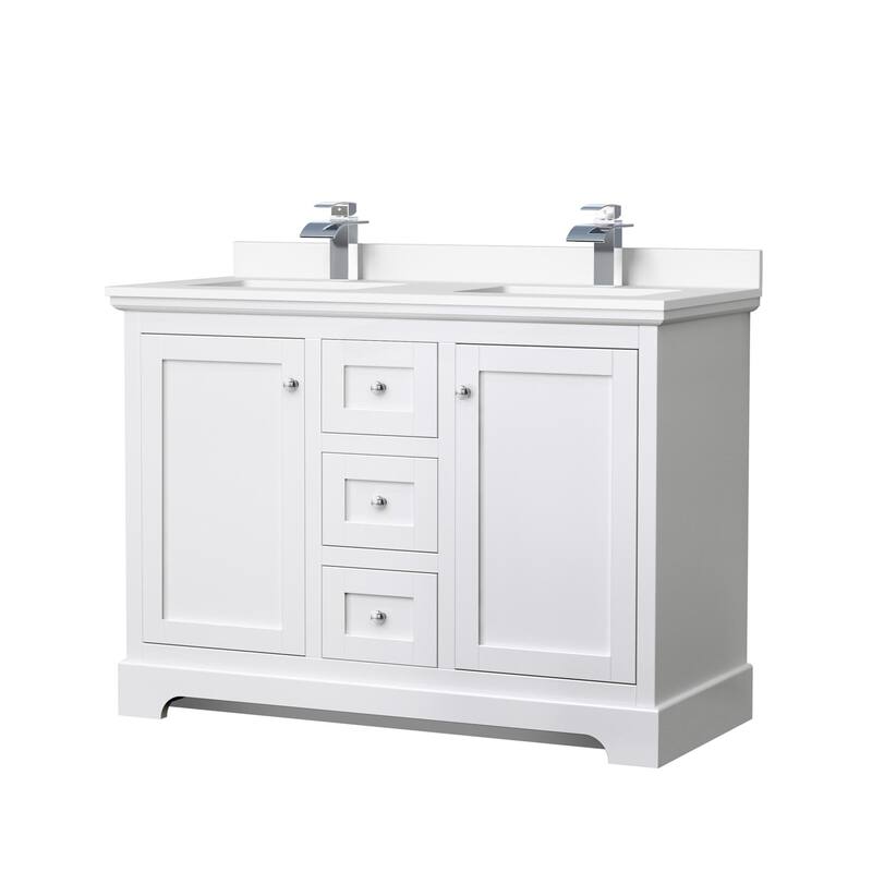 Wyndham Collection Avery 48" Free Standing Double Basin Vanity Set - White / White Cultured Marble Top / Polished