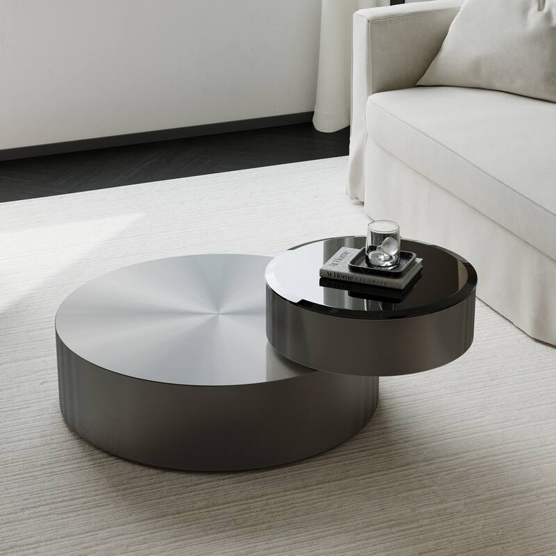 Luxury Round Coffee Table with 2 Tier Rotatable Top Circle Coffee Table with 360° Swivel Top for Living Room Apartment