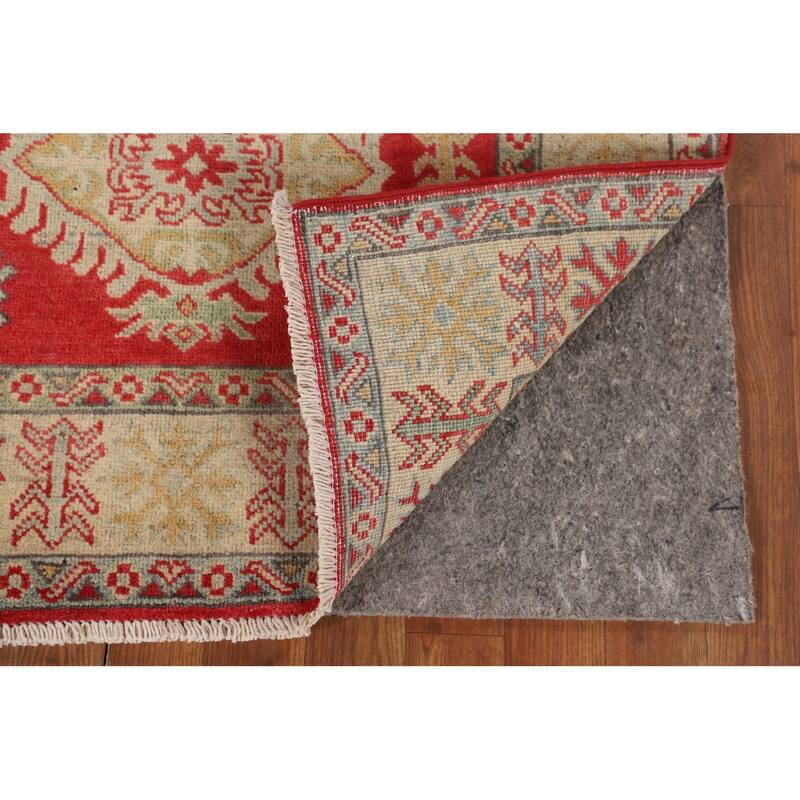 Geometric Red Kazak Oriental Accent Rug Handmade Wool Carpet - 3'3" x 5'0"