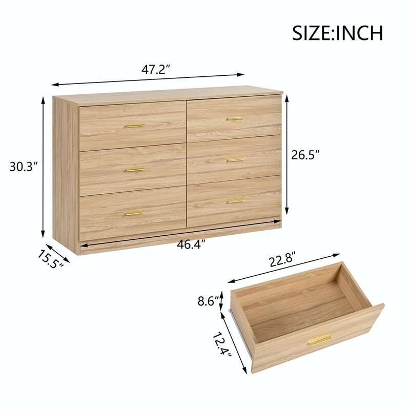 Modern 6-Drawer Dresser for Bedroom - Ample Storage, Wide Chest of Drawers, Sturdy & Safe