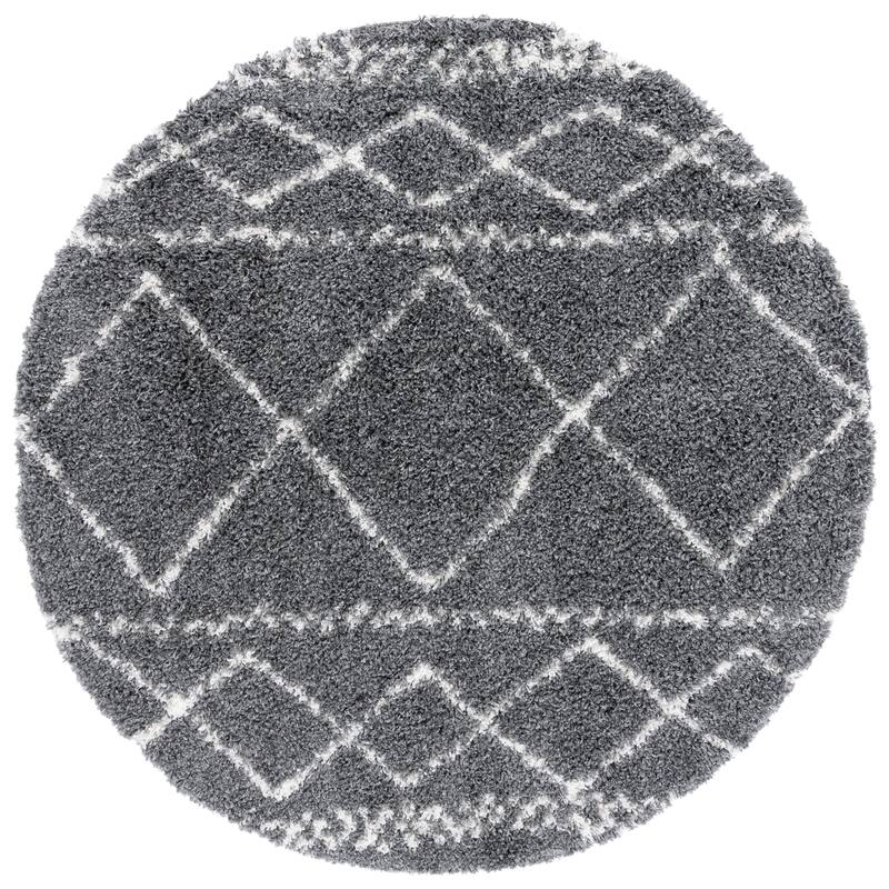 SAFAVIEH Pro Lux Shag Dottie Moroccan Tassel 2.4-inch Thick - 6'7" Round - Dark Grey/Ivory - Runner/Round