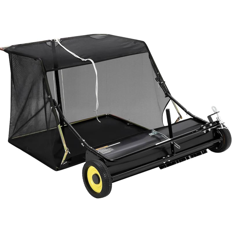 50" Tow-Behind Lawn Sweeper, Leaf & Grass Collector for Lawn Tractor ATV UTV - 50 inch - Black