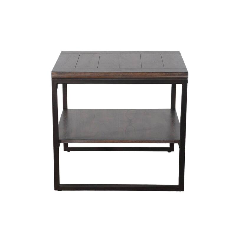 Lery End Table, Dark Brown Wood, Black Metal, Bottom Shelf, 24 Inch
