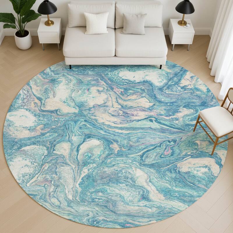 Premium Washable Super Soft Modern Contemporary Mayfield Rug - Teal - 8' x 8'