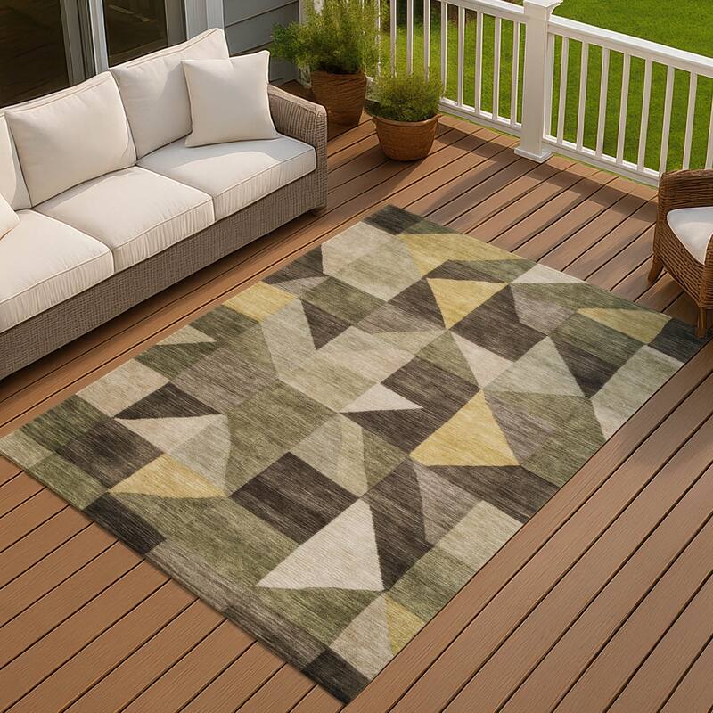 Machine Washable Indoor/ Outdoor Geo Rubi Chantille Rug - Fern - 8' x 10'