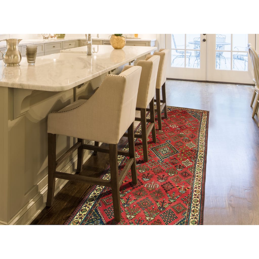 Fine Vintage Distressed Birley Red/Ivory Runner - 3'8" x 10'5"