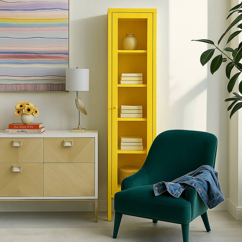 Avis 71-inch Yellow Metal Cabinet with Clear Door