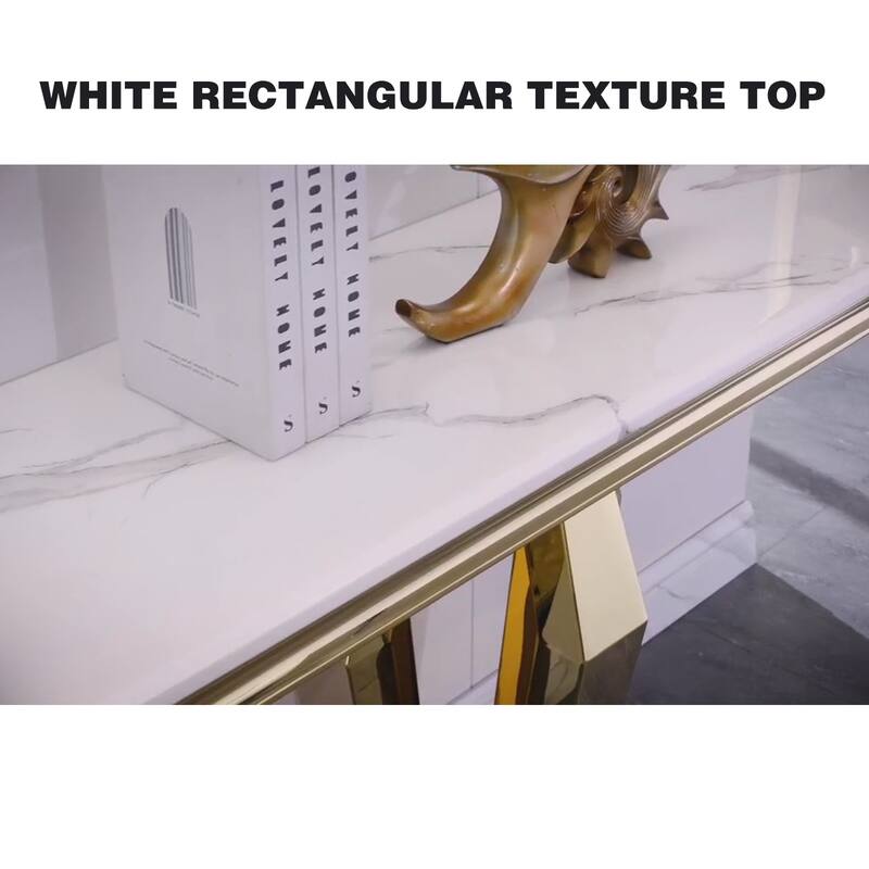 Luxury Rectangular Sofa Console Table Modern Living Room Entryway Table with Mirrored Gold Geometric Base